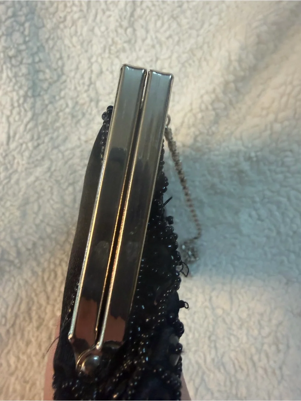 Vintage Black Beaded Evening Clutch with Chain Strap